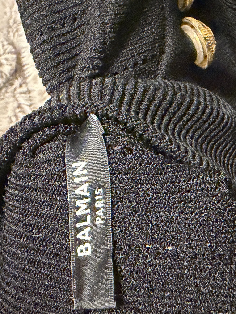 Balmain Black Midi Knit Dress with Gold Shoulder Buttons - Picture 4 of 5